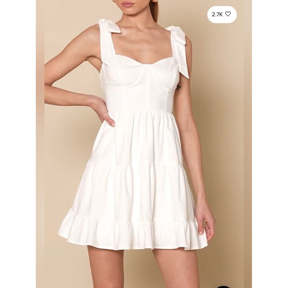 Lulus Tier-ly Delightful White Tie-Strap Tiered Bustier Mini Dress Size XS Bride